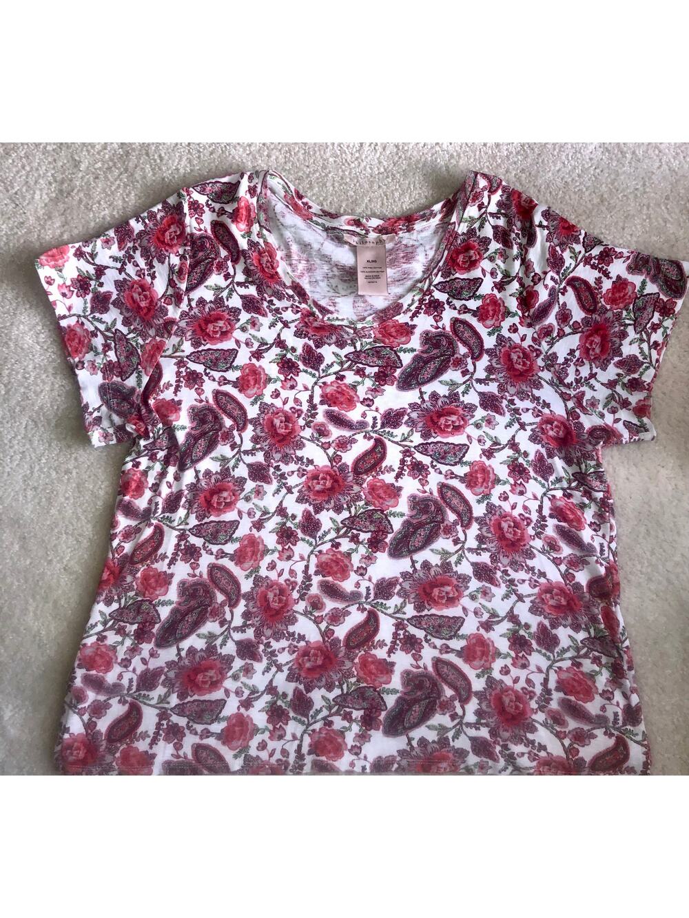 Philosophy Pima Cotton Short Sleeve Pink Floral Top Women's XL
